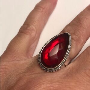 Garnet Stamped 925 Sterling Silver Ring